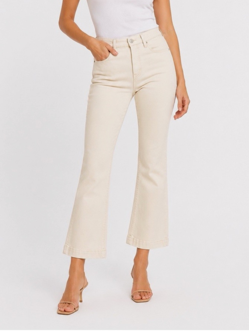 Veronica Beard Jeans CARSON ANKLE FLARE HIGH RISE Jeans Ivory Ecru Size 26